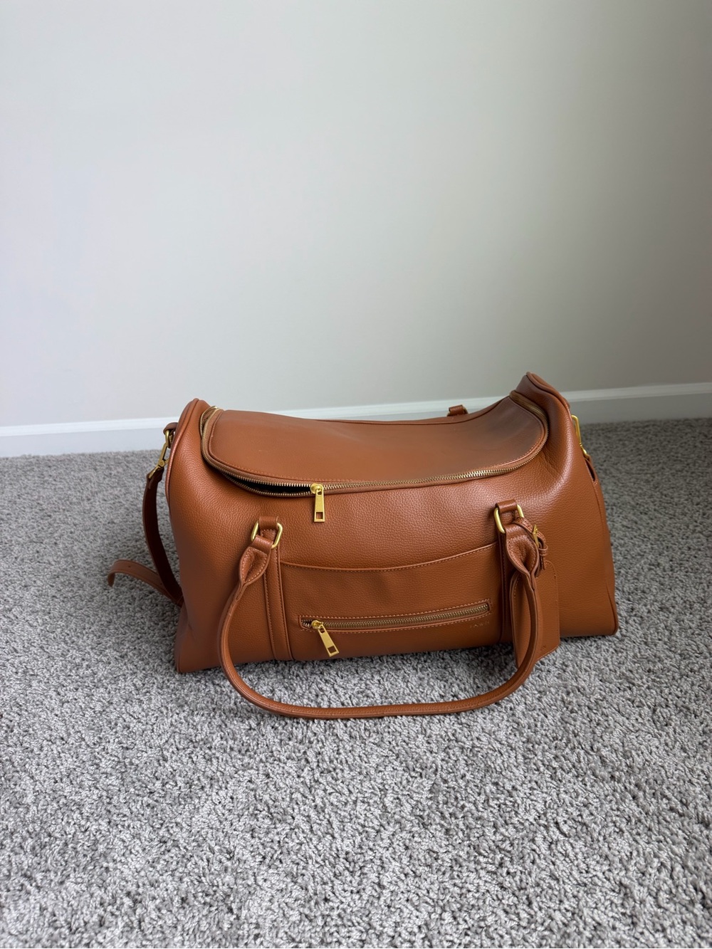 Fawn Design Brown faux Leather Travel Duffel with Gold Hardware